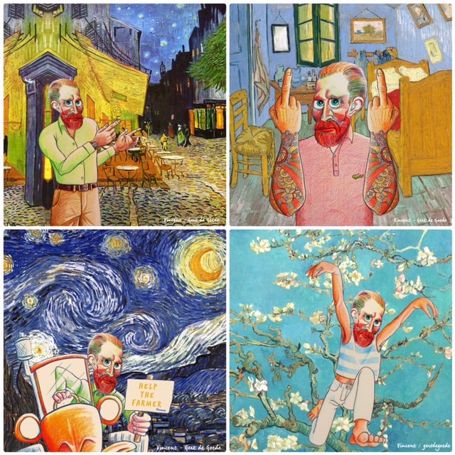 Vincent van Gogh museum illustratie art kunst Gert de Goede Amandelbloesem Almindblossem terrace starry night bedroom slaapkamer Nederland Arles Europe