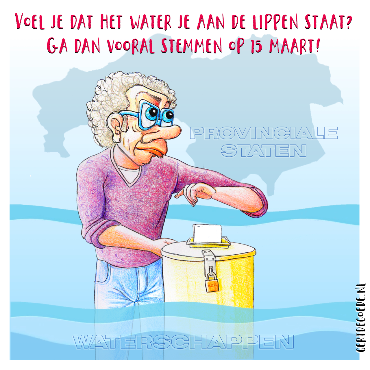 Gert de Goede cartoon waterschapsverkiezingen provinciale staten verkiezingen waterschap Maashorst Uden Noord Brabant stemmen mag weer