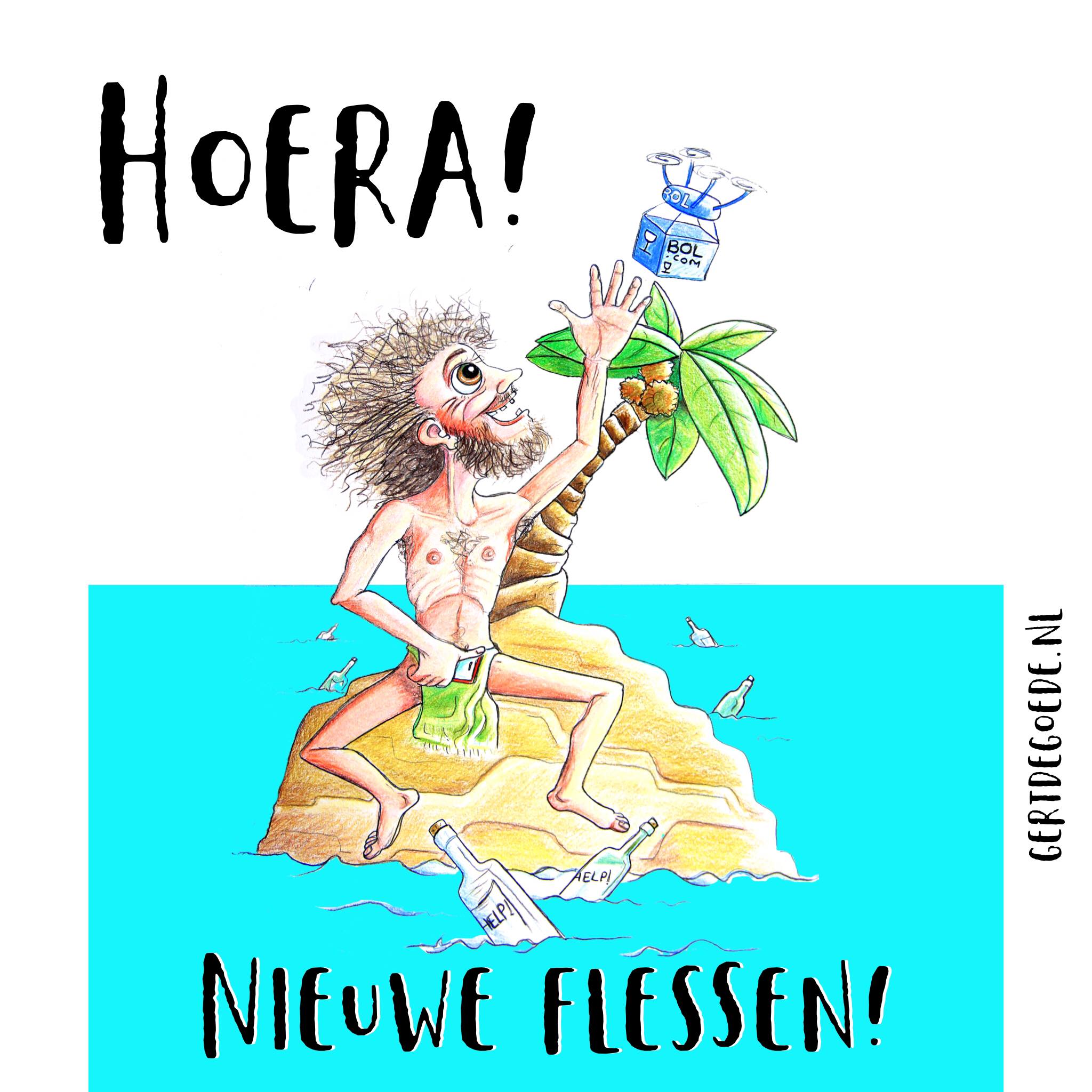 Hoera nieuwe flessen onbewoond eiland palmboom palmtree coconut kokosnoot bol.com drone pakketpost #illustration #illustrator #illustratie #illustrazione, #illustrazioni #cartoon #comic #artwork #cheerful #illo #artwork #cheerful #快活 插图 #gertdegoede #art #искусство #メリー #喜び #u笑い #遊び #イラスト #いい絵 #хорошая #картинка #иллюстрация توضيح# #ilustración #ілюстрацыя